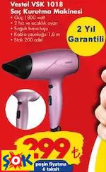 VESTEL VSK 1018 SAÇ KURUTMA MAKİNESİ VESTEL VSK 1018 SAÇ KURUTMA MAKİNESİ